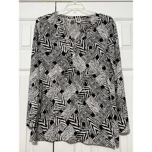 Anne Klein Black & White Printed Blouse/Tunic, Size XL
